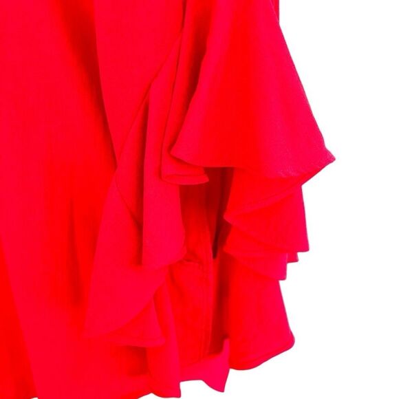 VINCE CAMUTO Ruffle Sleeve Split Neck Blouse Cherry Red size Small. - Picture 11 of 13